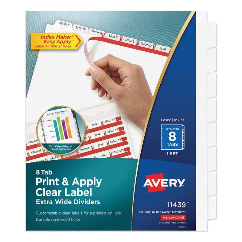 Avery Print and Apply Index Maker Clear Label Dividers, Extra Wide Tab, 8-Tab, 11.25 x 9.25, White, 1 Set