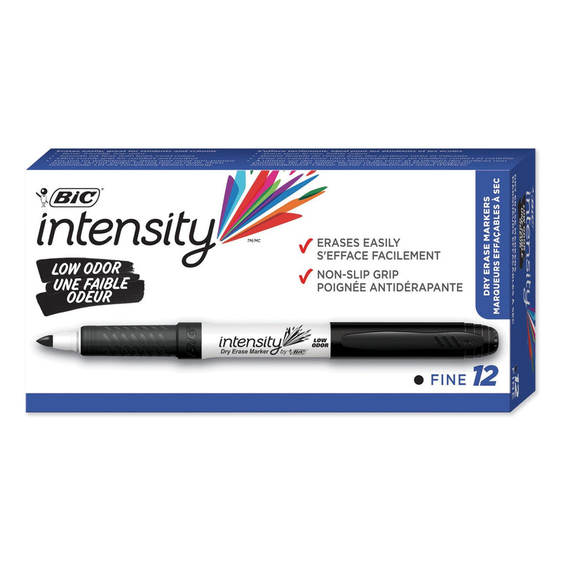 BIC Intensity Low Odor Fine Point Dry Erase Marker, Fine Bullet Tip, Black, Dozen
