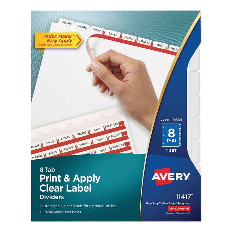 Avery Print and Apply Index Maker Clear Label Dividers, 8-Tab, 11 x 8.5, White, 1 Set