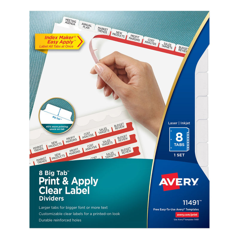 Avery Print and Apply Index Maker Clear Label Dividers, Big Tab, 8-Tab, 11 x 8.5, White, 1 Set