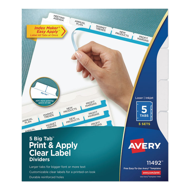 Avery Print and Apply Index Maker Clear Label Dividers, Big Tab, 5-Tab, White Tabs, 11 x 8.5, White, 5 Sets