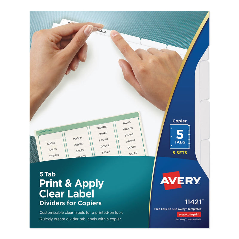 Avery Print and Apply Index Maker Clear Label Dividers, Copiers, 5-Tab, 11 x 8.5, White, 5 Sets