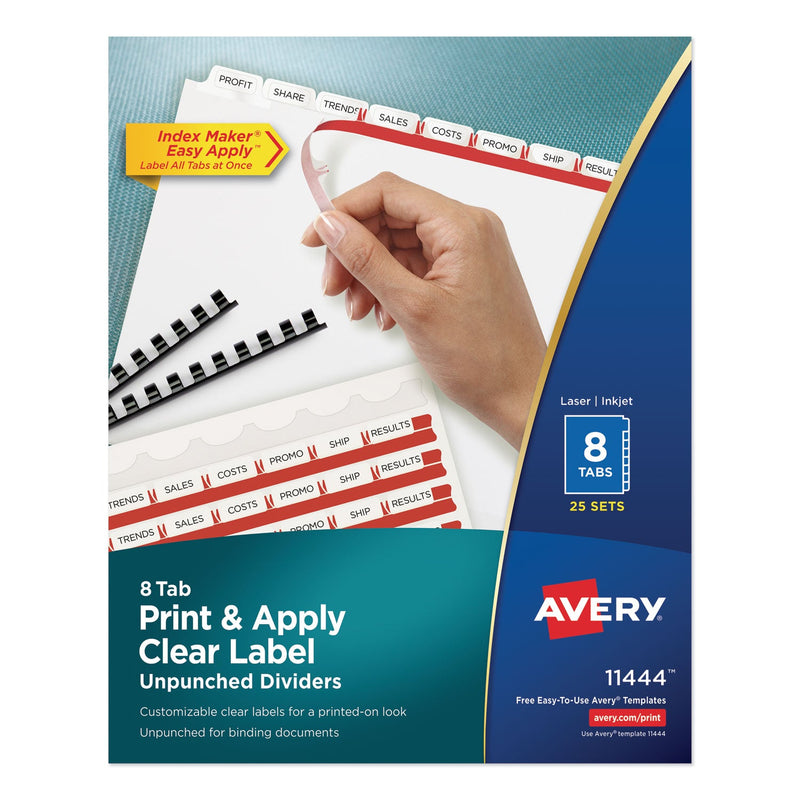 Avery Print and Apply Index Maker Clear Label Unpunched Dividers, 8-Tab, 11 x 8.5, White, White Tabs, 25 Sets