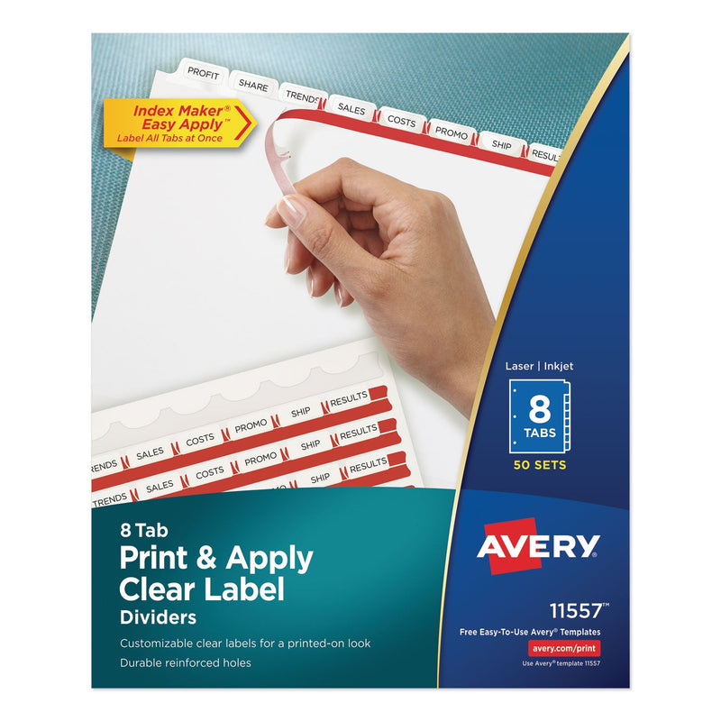 Avery Print and Apply Index Maker Clear Label Dividers, 8-Tab, 11 x 8.5, White, 50 Sets