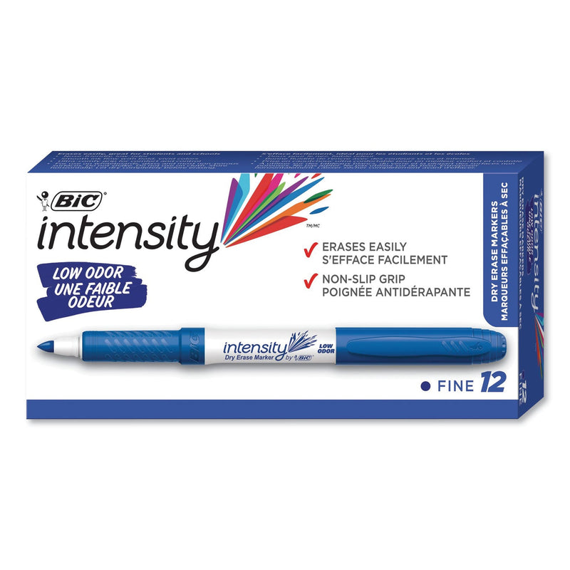 BIC Intensity Low Odor Fine Point Dry Erase Marker, Fine Bullet Tip, Blue, Dozen