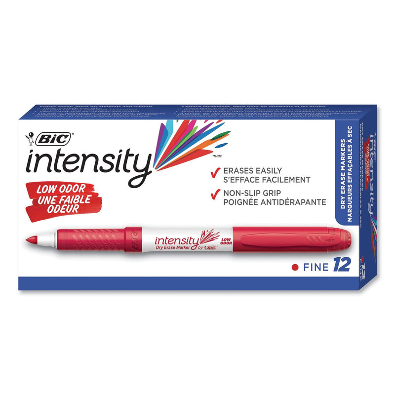BIC Intensity Low Odor Fine Point Dry Erase Marker, Fine Bullet Tip, Red, Dozen