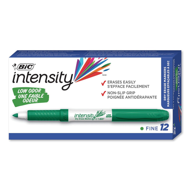 BIC Intensity Low Odor Fine Point Dry Erase Marker, Fine Bullet Tip, Green, Dozen