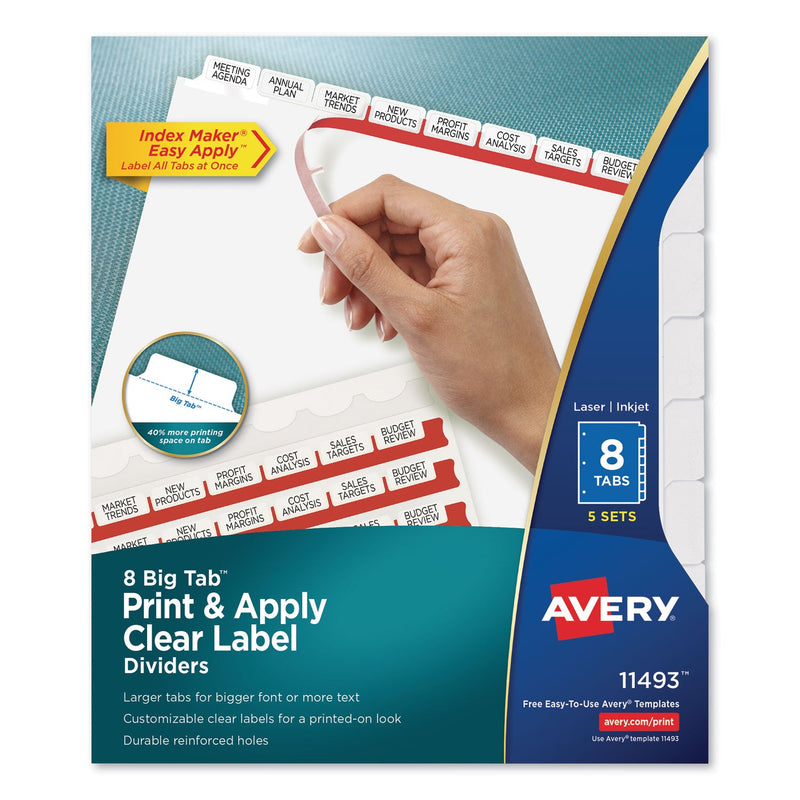 Avery Print and Apply Index Maker Clear Label Dividers, Big Tab, 8-Tab, 11 x 8.5, White, 5 Sets
