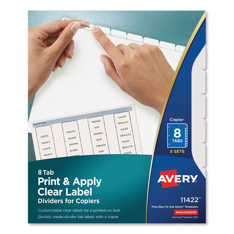 Avery Print and Apply Index Maker Clear Label Dividers, Copiers, 8-Tab, 11 x 8.5, White, 5 Sets