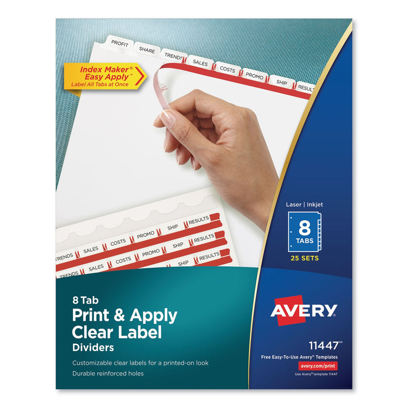 Avery Print and Apply Index Maker Clear Label Dividers, 8-Tab, 11 x 8.5, White, 25 Sets