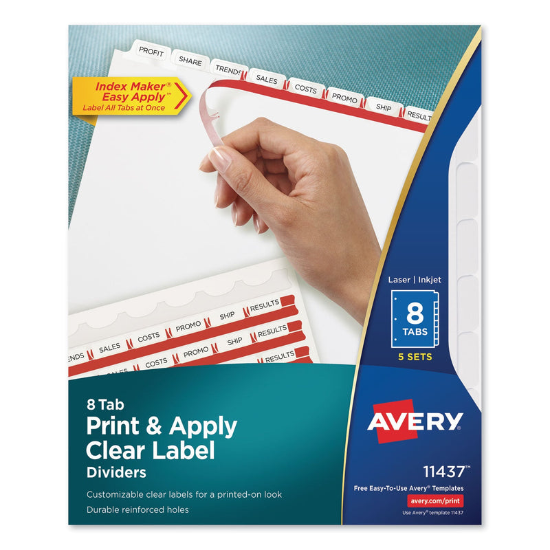 Avery Print and Apply Index Maker Clear Label Dividers, 8-Tab, 11 x 8.5, White, 5 Sets