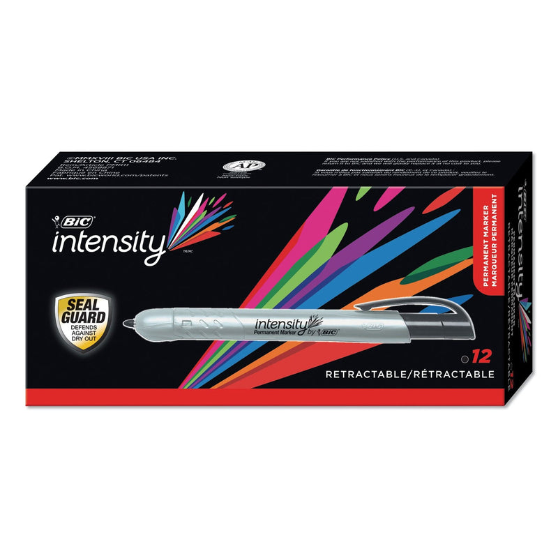 BIC Intensity Retractable Permanent Marker, Fine Bullet Tip, Black, Dozen