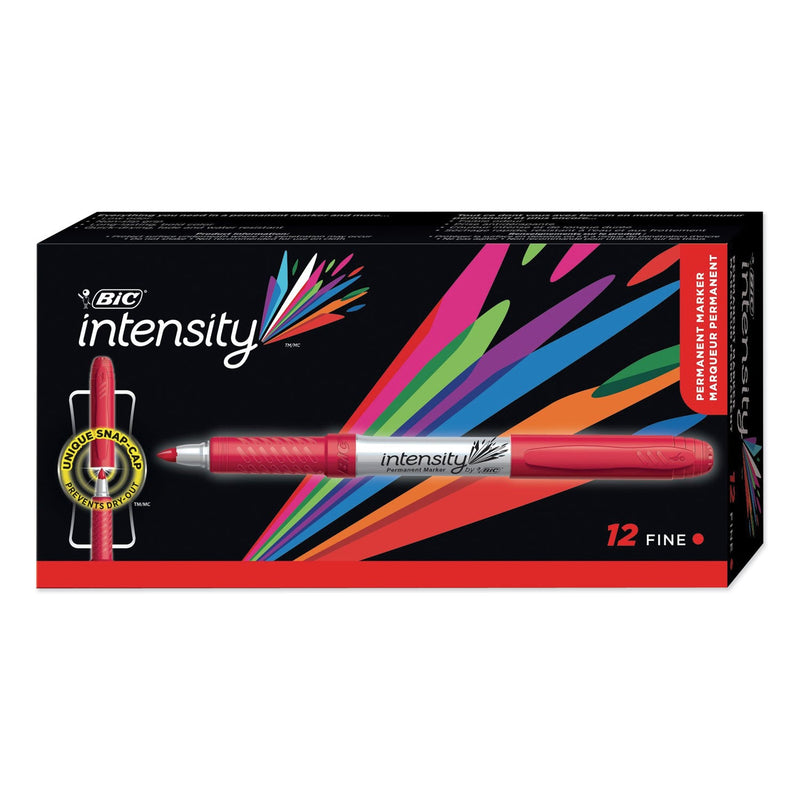 BIC Intensity Fine Tip Permanent Marker, Fine Bullet Tip, Rambunctious Red, Dozen