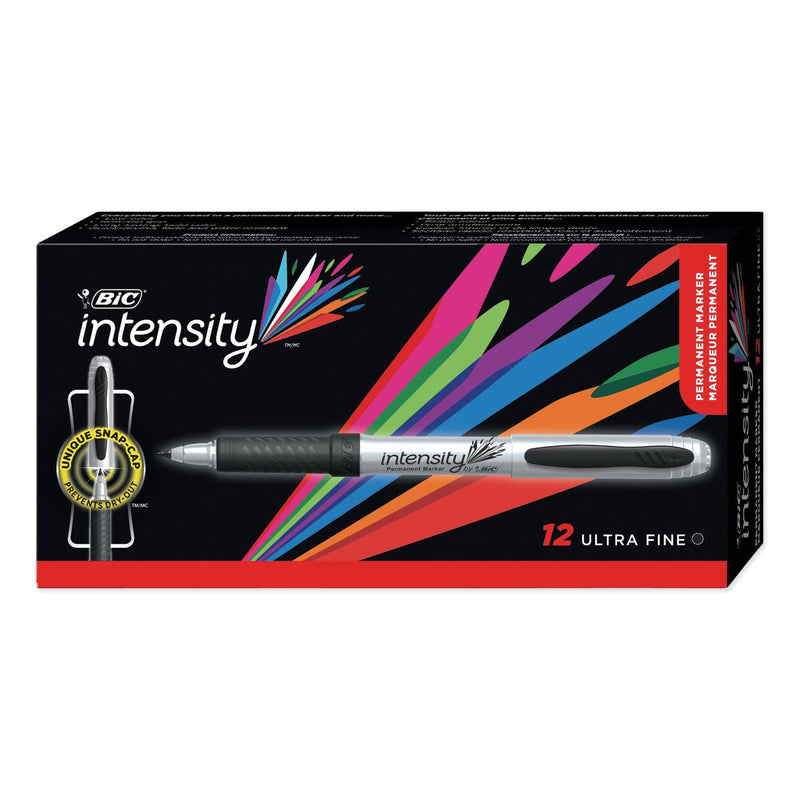 BIC Intensity Ultra Fine Tip Permanent Marker, Extra-Fine Needle Tip, Tuxedo Black, Dozen