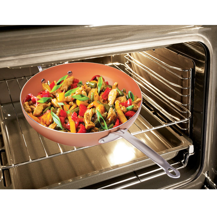 MASTERPAN Ceramic Nonstick Copper Color Wok & Glass Lid, 12" (30cm)
