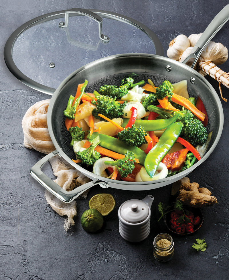 MASTERPAN Nonstick 3-Ply Chefs Wok & Glass Lid, 12" (30cm)