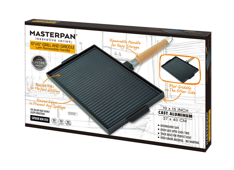 MASTERPAN Nonstick Grill & Griddle Double Sided, 10x15" (25x38cm)