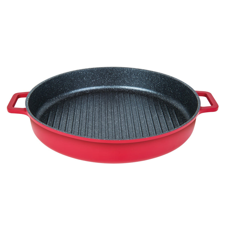 MASTERPAN Nonstick Stovetop Oven Grill Pan & Stainless Steel Lid, Red 12" (30cm)