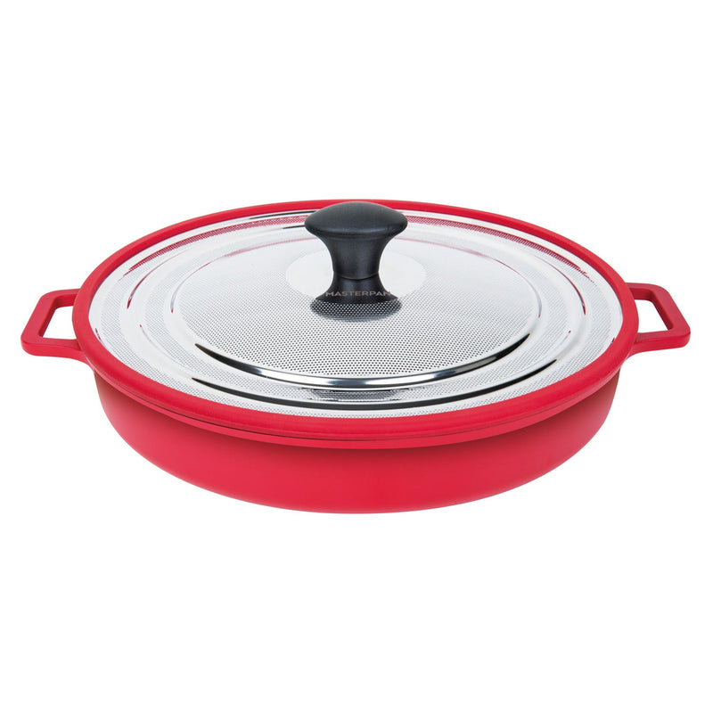 MASTERPAN Nonstick Stovetop Oven Grill Pan & Stainless Steel Lid, Red 12" (30cm)