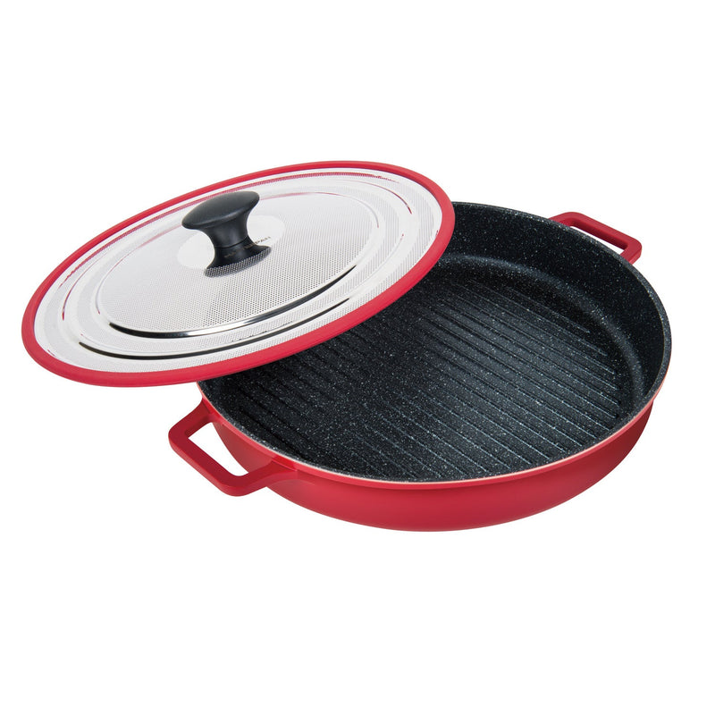 MASTERPAN Nonstick Stovetop Oven Grill Pan & Stainless Steel Lid, Red 12" (30cm)