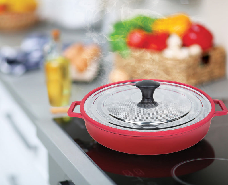 MASTERPAN Nonstick Stovetop Oven Grill Pan & Stainless Steel Lid, Red 12" (30cm)