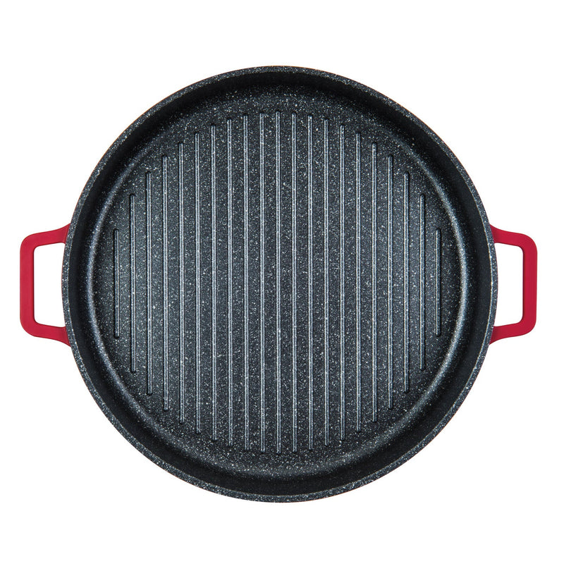 MASTERPAN Nonstick Stovetop Oven Grill Pan & Stainless Steel Lid, Red 12" (30cm)