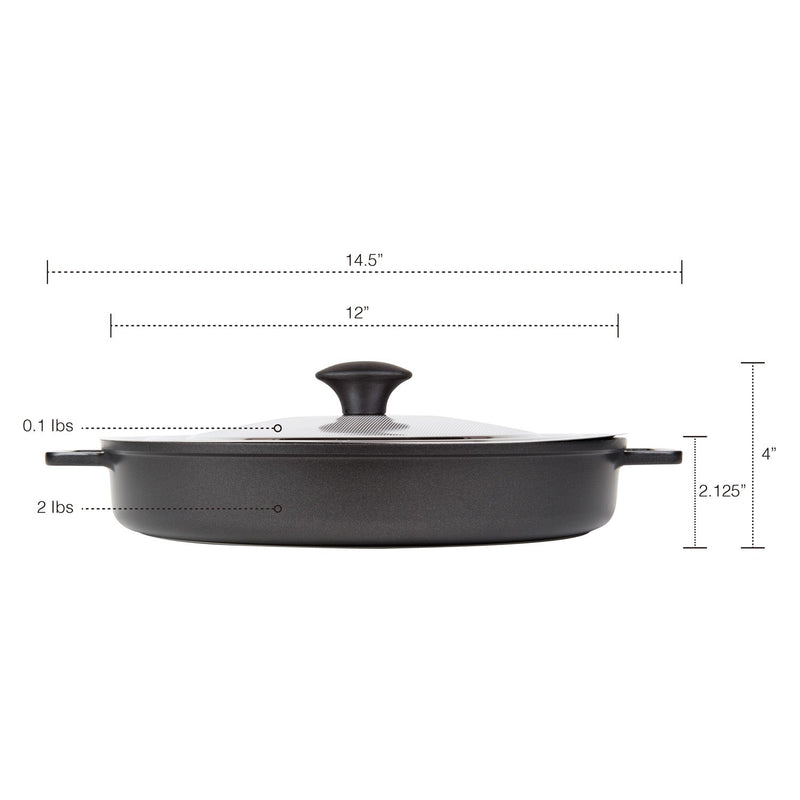 MASTERPAN Nonstick Stovetop Oven Grill Pan & Stainless Steel Lid, Black 12" (30cm)