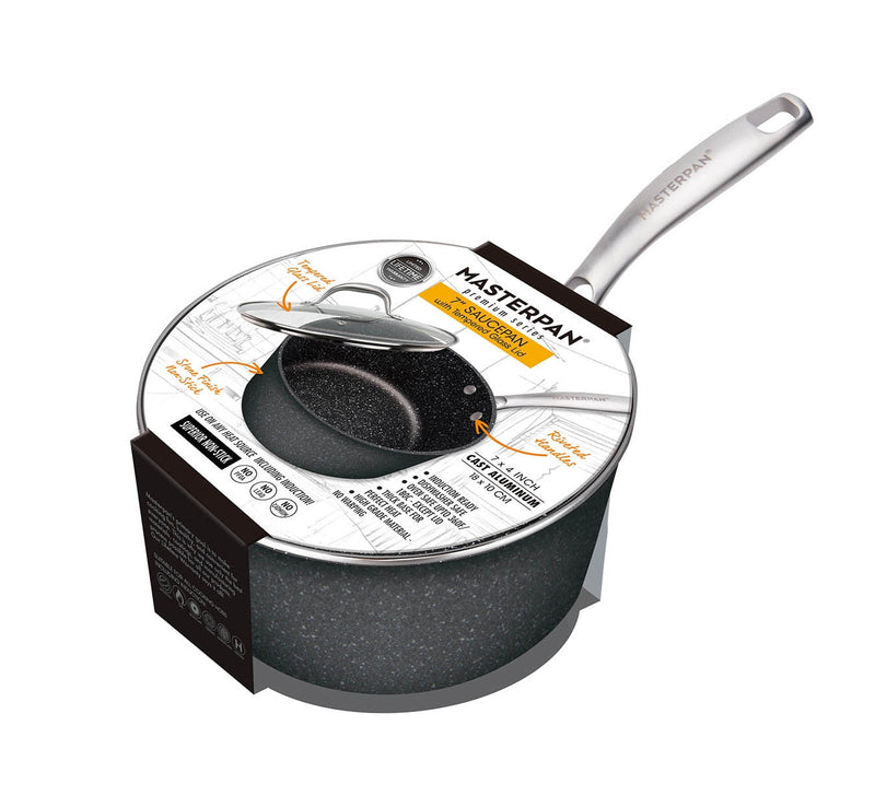 MASTERPAN Nonstick Granite Look Sauce Pan With Glass Lid, 2 Qt.  7" (28cm)