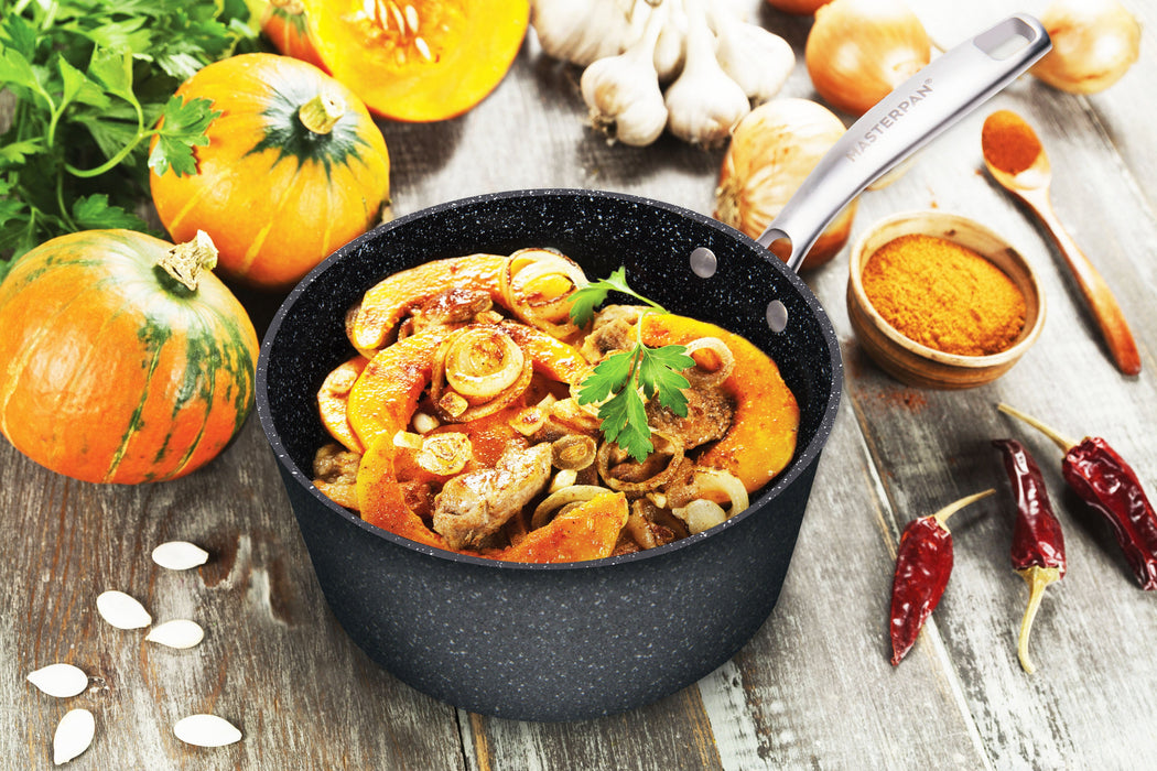 3 PACK BUNDLE - 9.5" FRY PAN + 11" CREPE PAN + 7" SAUCEPAN WITH GLASS LID, WITH STAINLESS STEEL RIVETED HANDLES, CAST ALUMINUM WITH SUPERIOR NON-STICK