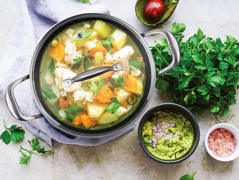 MASTERPAN Nonstick Granite Look Stock Pot With Glass Lid, 5 Qt.  9.5" (24cm)