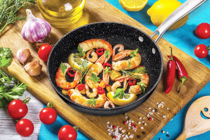 3 PACK BUNDLE - 9.5" FRY PAN + 11" CREPE PAN + 7" SAUCEPAN WITH GLASS LID, WITH STAINLESS STEEL RIVETED HANDLES, CAST ALUMINUM WITH SUPERIOR NON-STICK