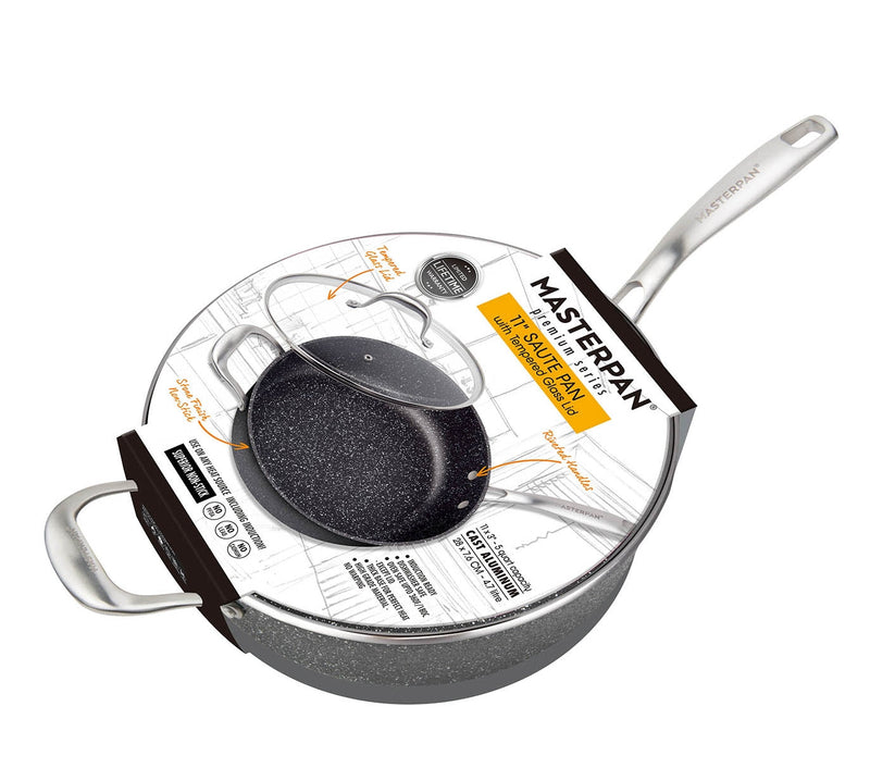 MASTERPAN Nonstick Granite Look Saute Pan with Glass Lid, 11" (28cm)
