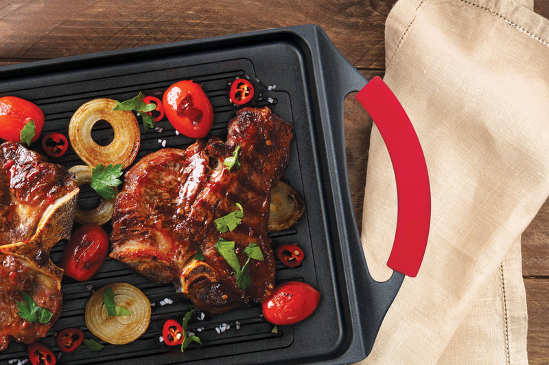 MASTERPAN Nonstick Grill Plate with Silicone Handles, 10"x13" (25x33cm)