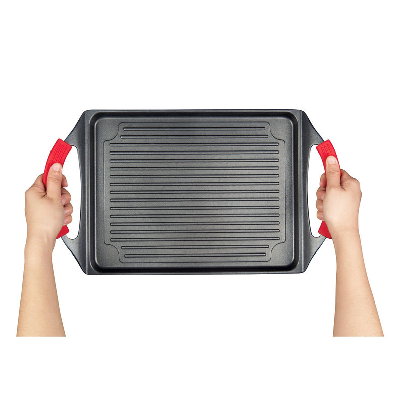 MASTERPAN Nonstick Grill Plate with Silicone Handles, 10"x13" (25x33cm)
