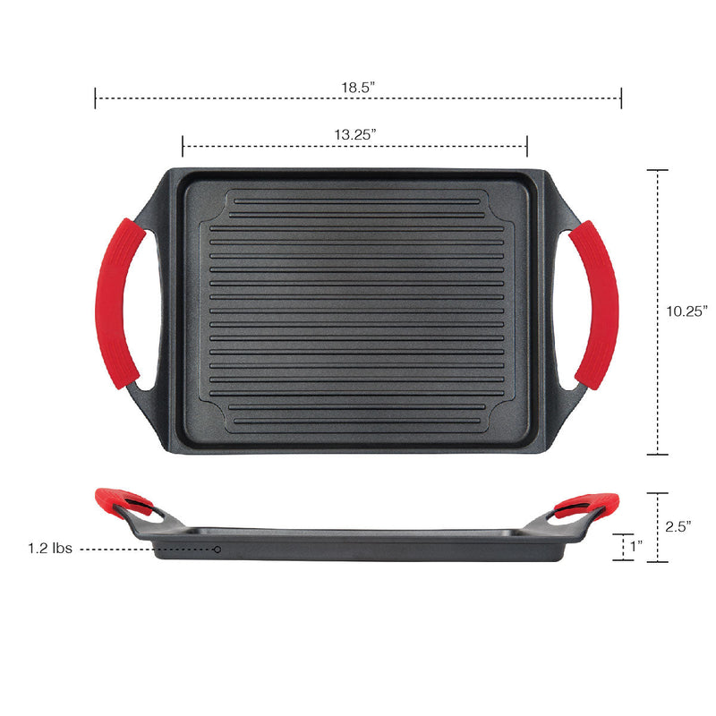 MASTERPAN Nonstick Grill Plate with Silicone Handles, 10"x13" (25x33cm)