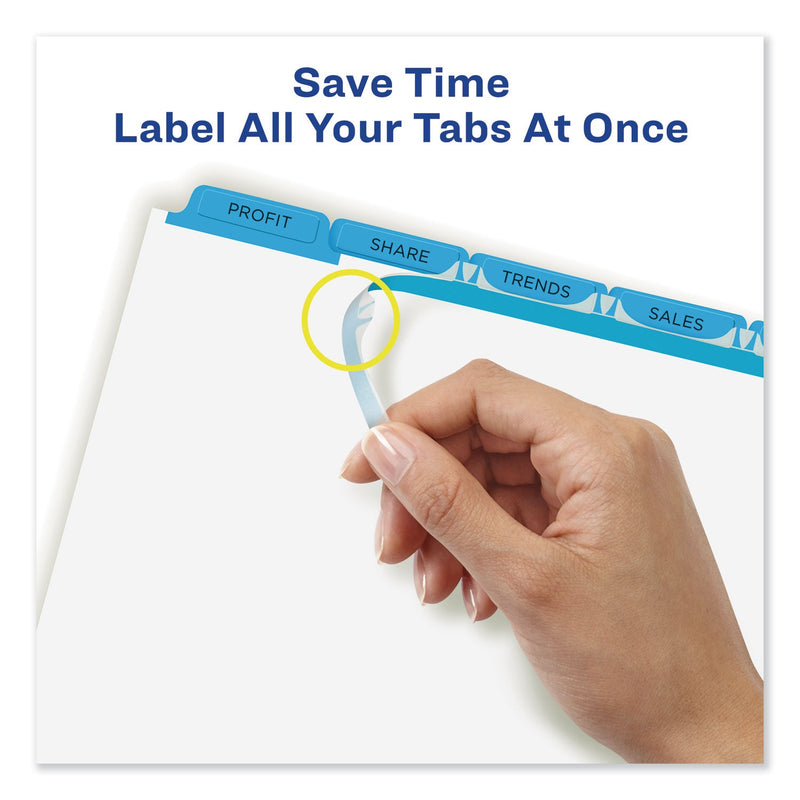 Avery Print and Apply Index Maker Clear Label Dividers, 5-Tab, Color Tabs, 11 x 8.5, White, Blue Tabs, 5 Sets