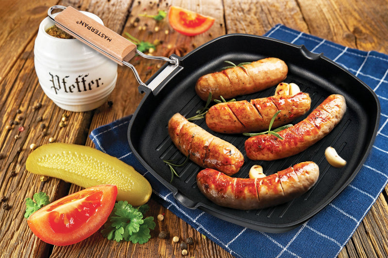 3 PACK BUNDLE - 8" GRILL PAN WITH FOLDING HANDLE + 9.5" FRY PAN + 11" CREPE PAN, WITH BAKELITE HANDLE, CAST ALUMINUM WITH SUPERIOR NON-STICK