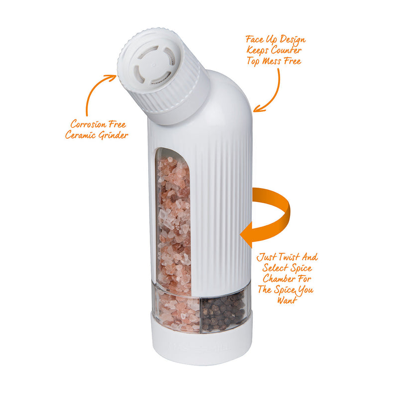 5-in-1 Multi Section Spice Grinder & Dispenser, White (Spices Not Included)