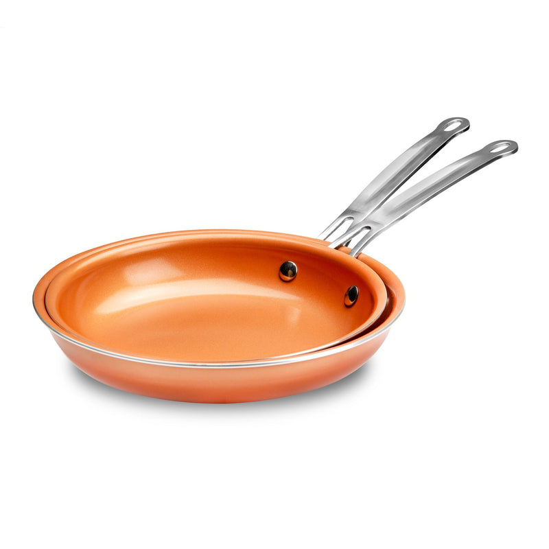 MASTERPAN Ceramic Nonstick Copper Color Frypan & Skillet 2-pc Set, 8 & 9" (20 & 23cm)