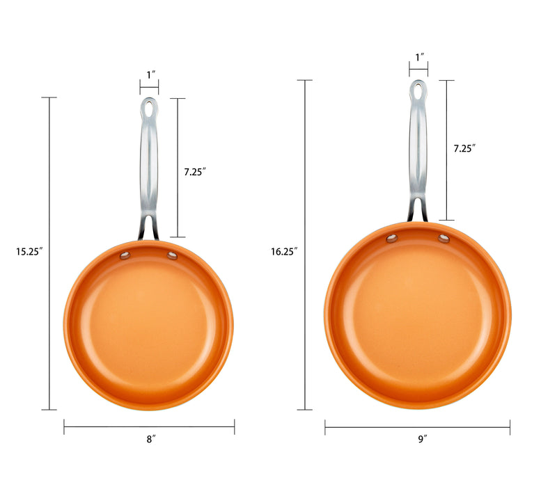 MASTERPAN Ceramic Nonstick Copper Color Frypan & Skillet 2-pc Set, 8 & 9" (20 & 23cm)