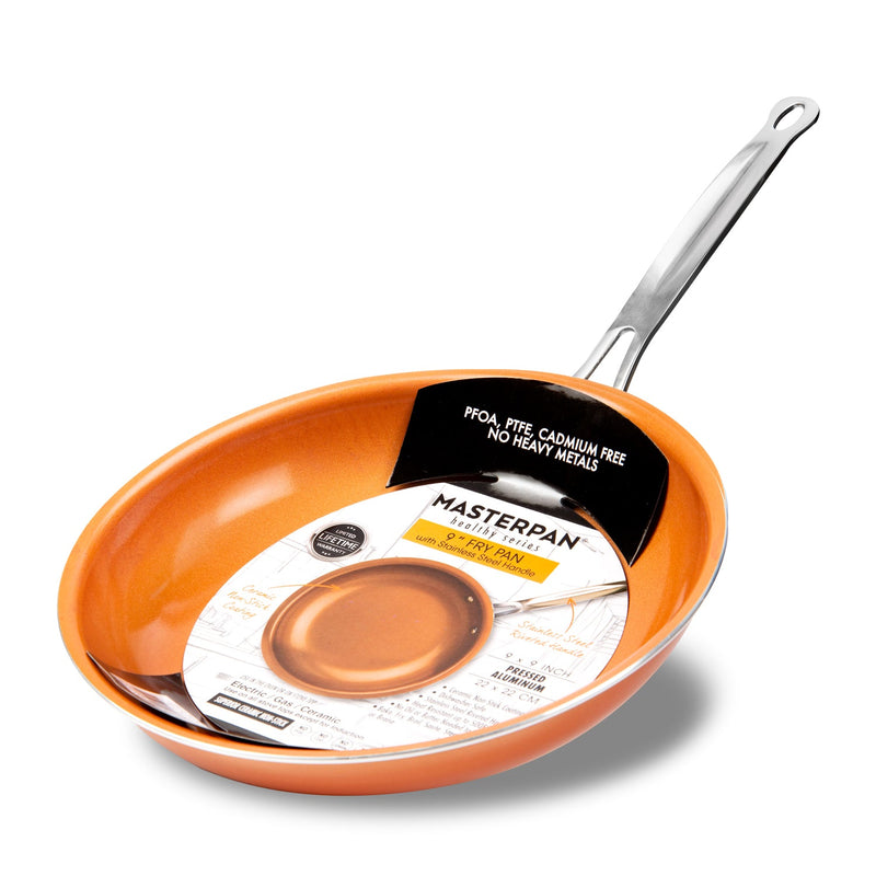 MASTERPAN Ceramic Nonstick Copper Color Frypan & Skillet 2-pc Set, 8 & 9" (20 & 23cm)