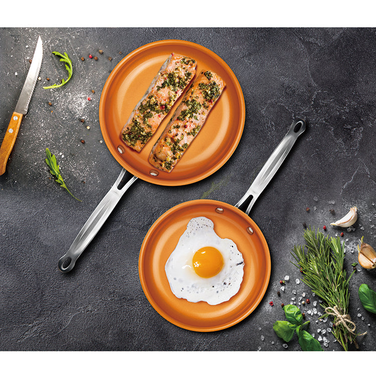 MASTERPAN Ceramic Nonstick Copper Color Frypan & Skillet 2-pc Set, 8 & 9" (20 & 23cm)