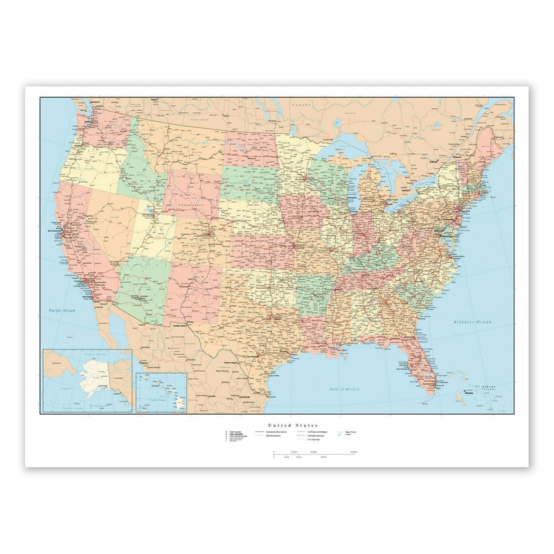 Advantus Laminated Wall Maps, U.S., Dry Erase, 50 x 32