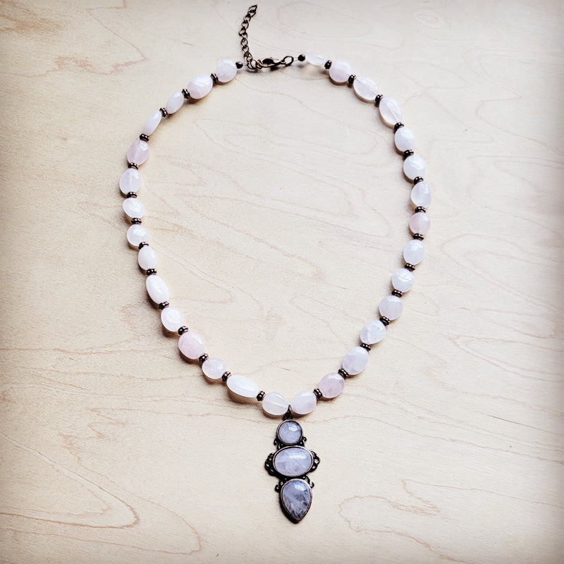 Rose Quartz Beaded Collar Necklace w/ Pendant 260d