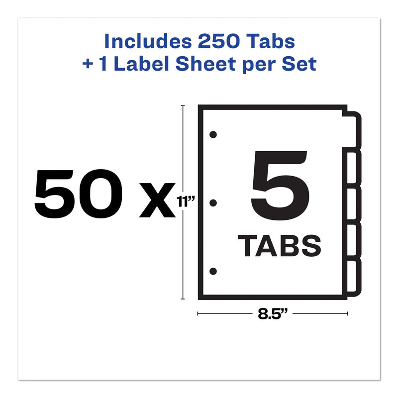 Avery Print and Apply Index Maker Clear Label Dividers, 5-Tab, White Tabs, 11 x 8.5, White, 50 Sets