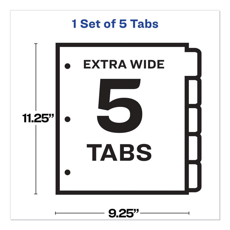 Avery Print and Apply Index Maker Clear Label Dividers, Extra Wide Tab, 5-Tab, White Tabs, 11.25 x 9.25, White, 1 Set