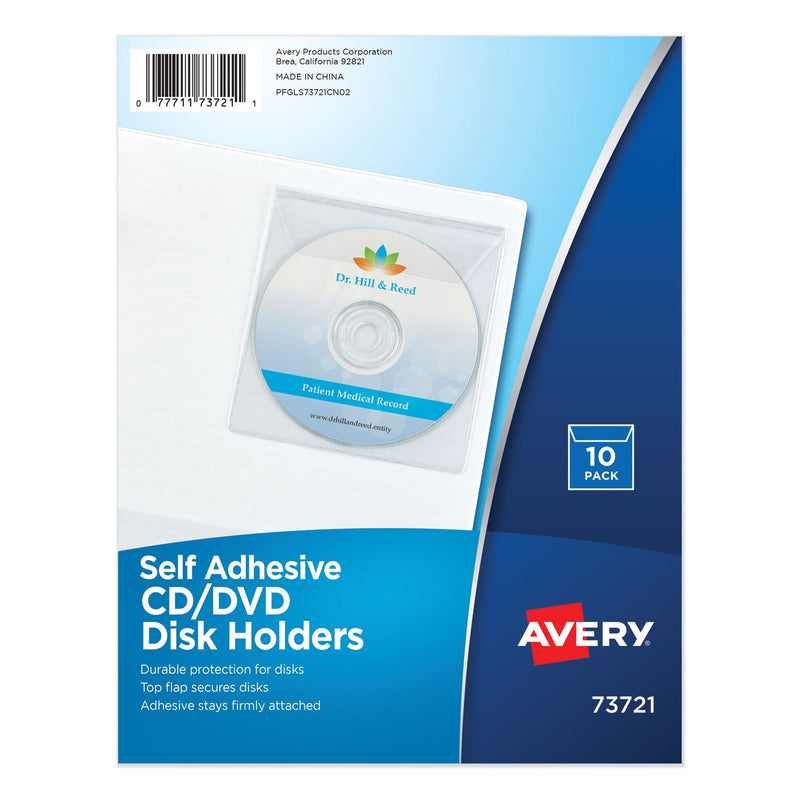 Avery Self-Adhesive Media Pockets, 1 Disc Capacity, Clear, 10/Pack