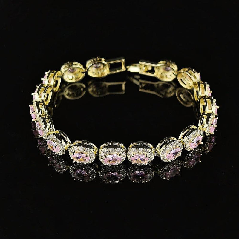 Colorful CZ Halo Tennis Chain Bracelet, Multicolor Gemstone Bridal Jewelry, Unique Pattern Gift for Her, Cubic Zirconia Bridesmaid Bracelet