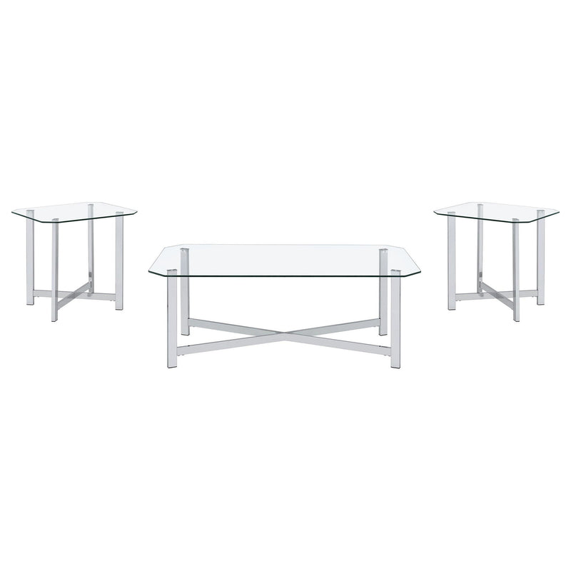 Cronin 3-piece Tempered Glass Top Coffee Table Set Chrome