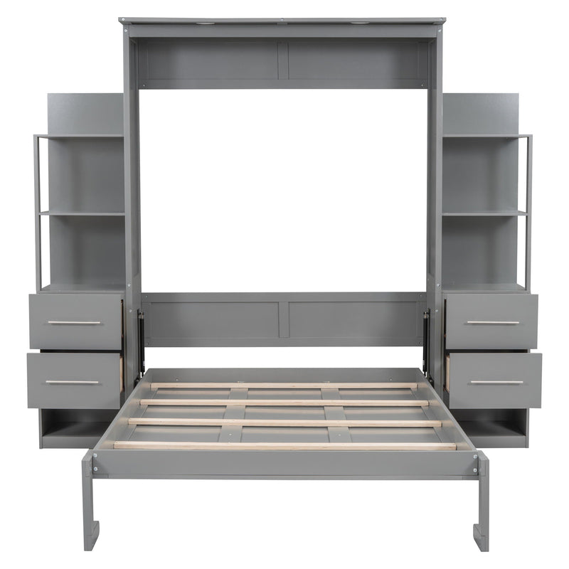 Murphy Wall Bed With LED Lights, Shelves And Drawers
